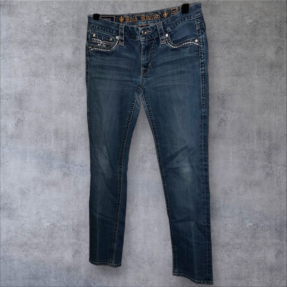 Rock Revival Blue Straight Leg Jeans‎ with Vintage Fading